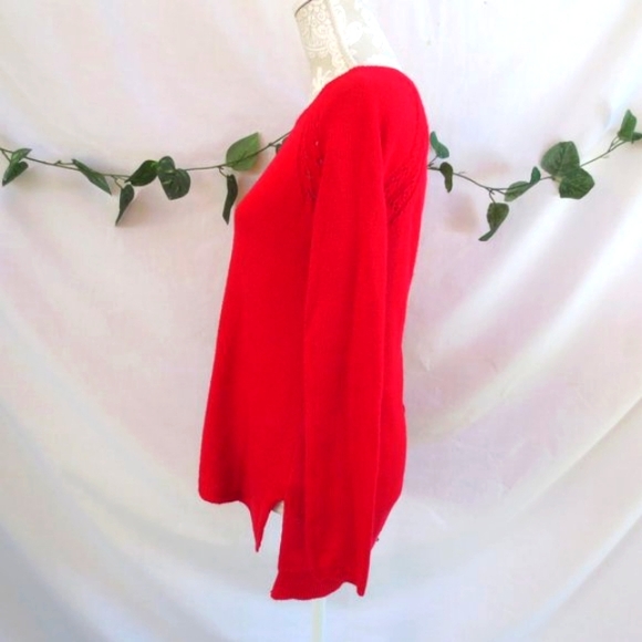 Candie's Sweater Sassy Red Hi-Low Open Knit Lightweight Pull On Size S - Picture 4 of 13
